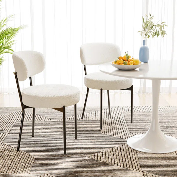 Sherpa Fabric Upholstered Dining Chairs Set with Backrest For Dining Room, Kitchen, Living Room | Wayfair North America