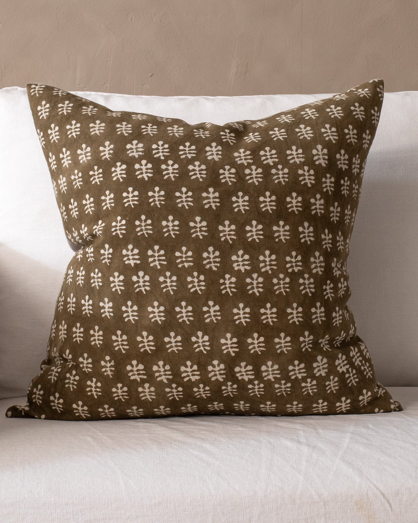 Olive Block Print Pillow I | The Vintage Rug Shop