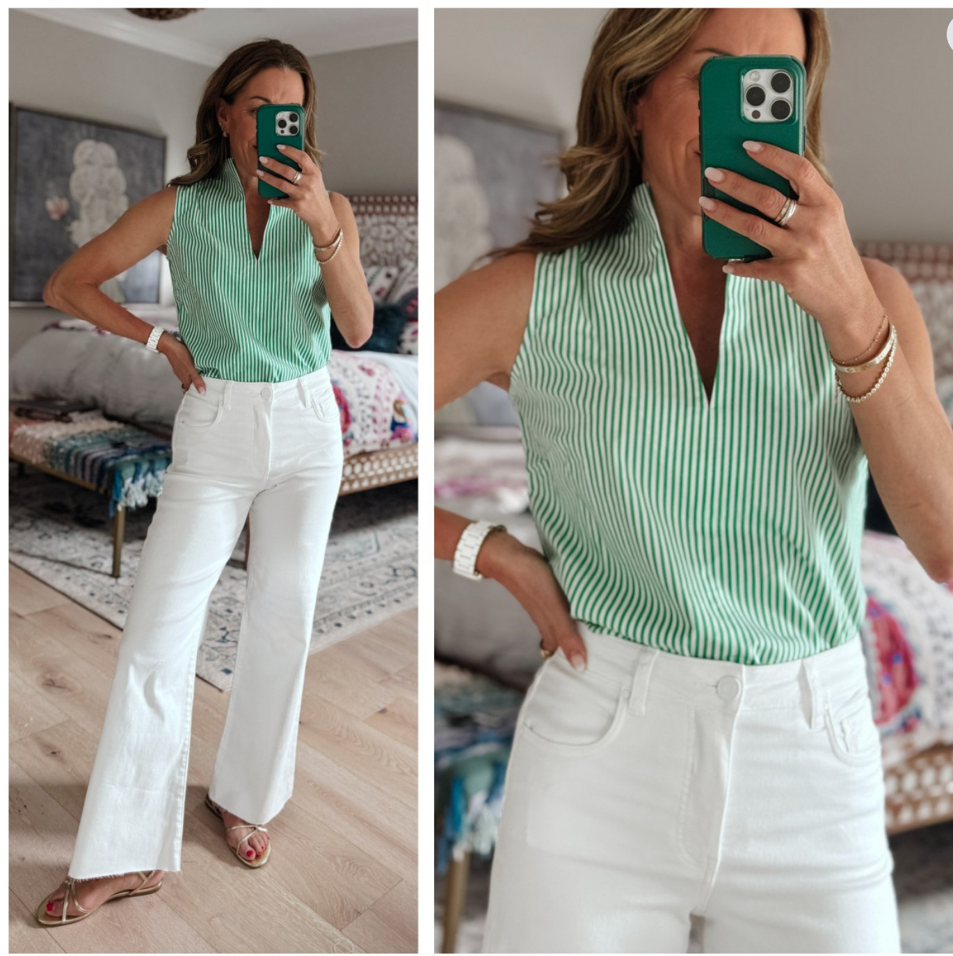 If you’re wondering what to wear when the weather finally decides to cooperate… this is a good place to start. White jeans, a fun striped top, and easy sandals. Simple but pulled together. 

 #LTKootd #LTKSeasonal #LTKOver40