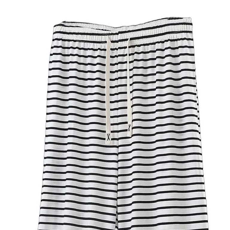 Ytndtr Women's Loose Casual Drawstring Lounge Pants Comfy Pajama Striped Print Stretch Wide Leg -... | Walmart (US)