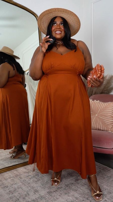 Wait?! This is so giving 2020 Thamar when I wore hats all the time. This linen dress is definitely my favorite recent purchase. It’s also on sale right now! 

The color, cut and fit are beautiful and love that corset detail. 

Wearing a 20 and strapless bra. 

My clutch and shoes are
Old but linked other items to complete the look.

#SummerOutfit #SpringDresses #GradDress #plussizefashion 

#LTKplussize #LTKfindsunder100 #LTKsalealert