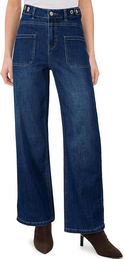 Arach&Cloz Women's Stretchy Denim Adjustable Waist Buttons High Waisted Wide Leg Jeans 2025 | Amazon (US)