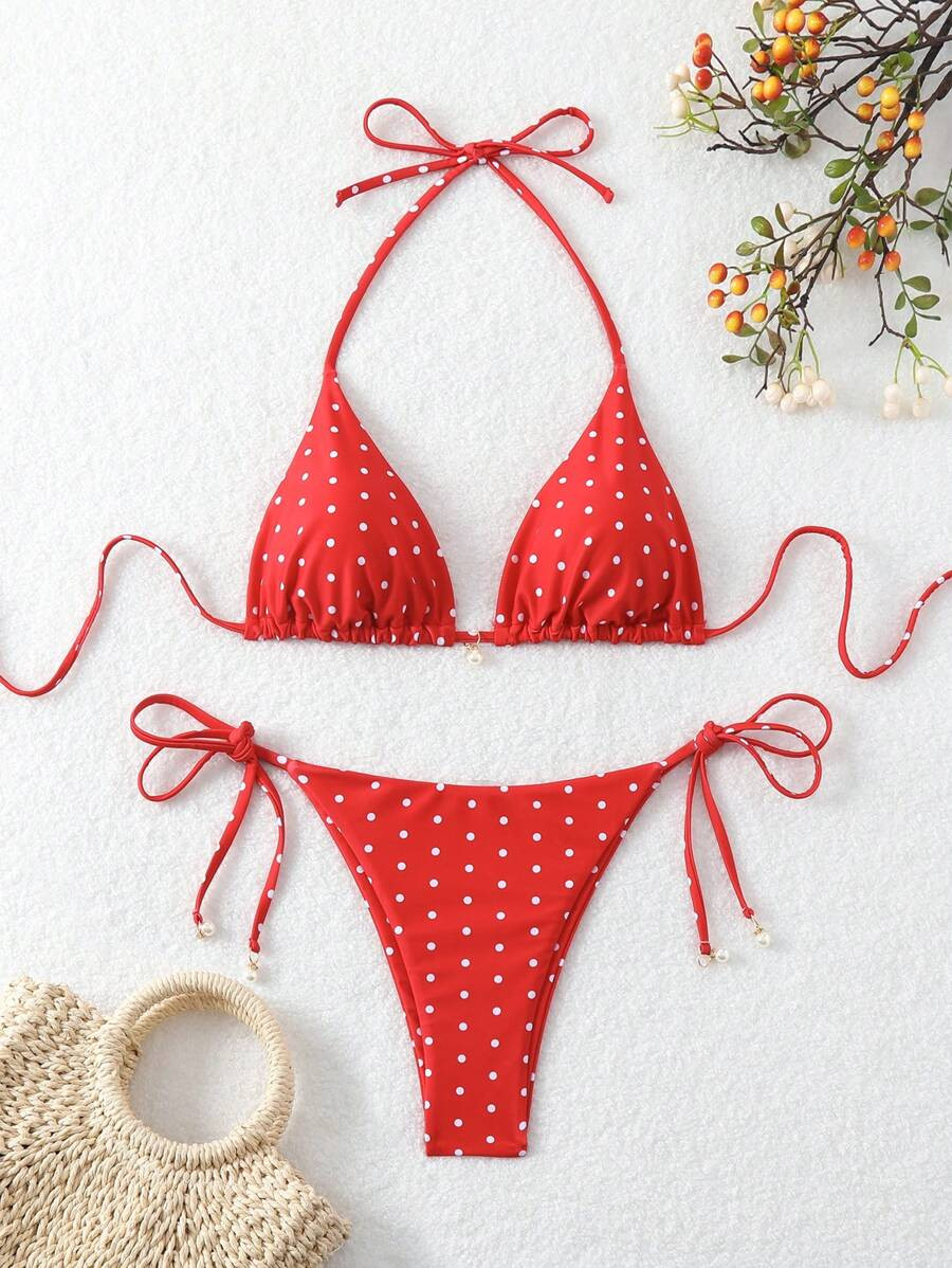 SHEIN Swim Summer Beach Women's Random Polka Dot Printed Bikini Set | SHEIN
