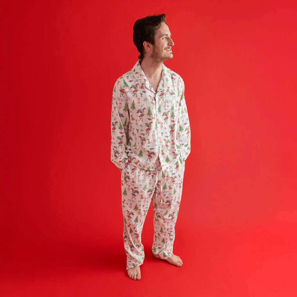 White Long Sleeve Luxe Men's Pajamas | Dr. Seuss Who-ville | Posh Peanut