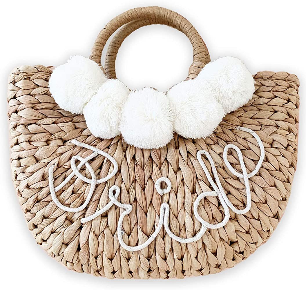 Bride Straw Purse for Honeymoon Bridal Shower Gift Handmade Summer Beach Tote Bag | Amazon (US)