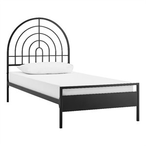 Pemberly Row Contemporary Arch Shape Metal Twin Bed in Black | Homesquare
