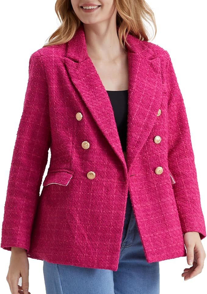 Rixiland Womens Double Breasted Tweed Blazers Casual Long Sleeve Open Front Blazer Jackets Work S... | Amazon (US)