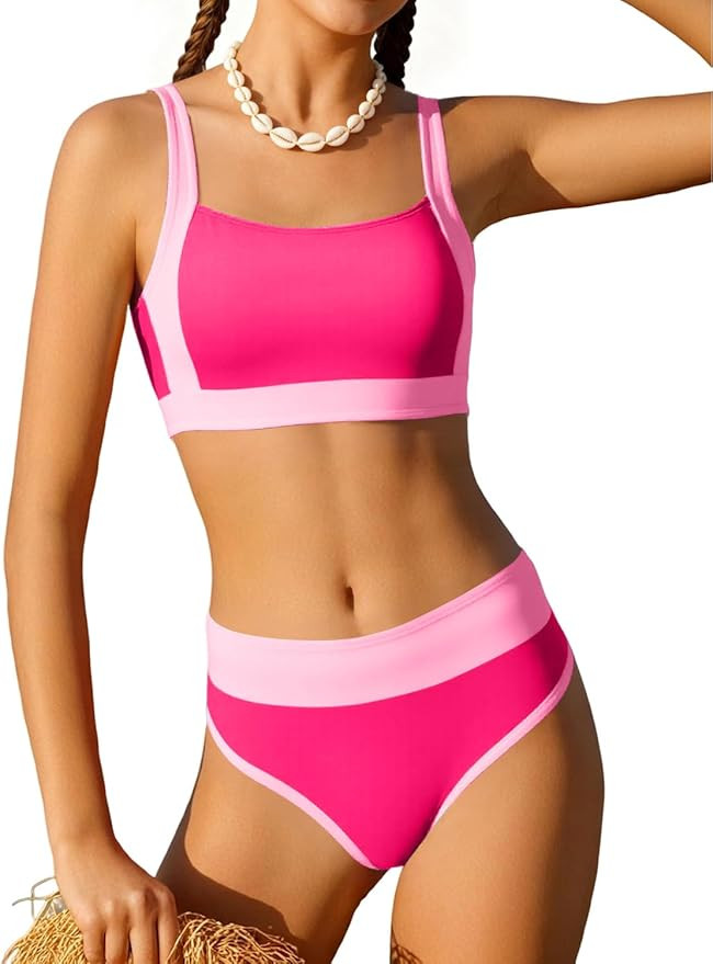 Girls Swimsuit Color Block Bikini Sets Adjustable Straps Two Piece Bathing Suit Swimwear for Teen... | Amazon (US)