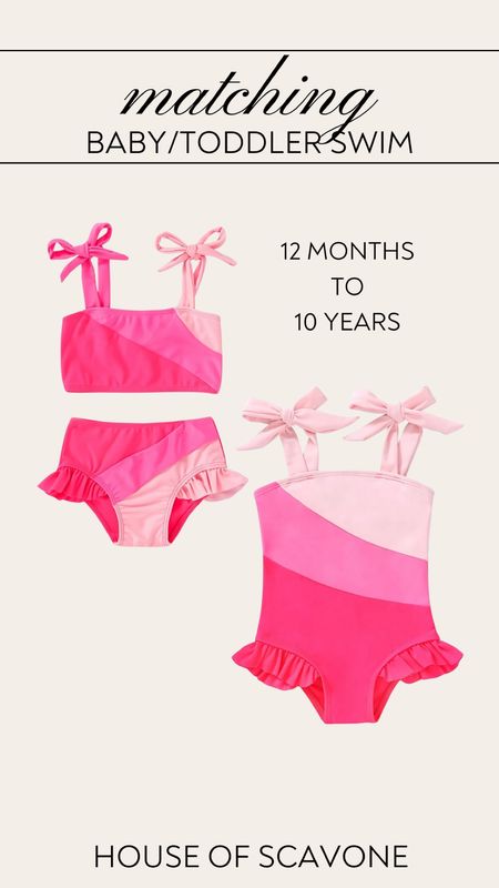 matching swim for baby and toddler and little girl / sizes range from 12 months to 10 years! these are adorable! #pinkbathingsuit #bathingsuit #swimsuit #matchingswim #matchingoutfit #matchingswimsuit #barbiepink #summer 

#LTKKids #LTKSwim #LTKBaby