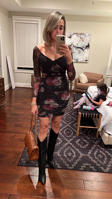 This is a great date night dress! It’s stretchy and so flattering I sized down to an XS and it’s on sale $35! Boots fit tts Melinda Maria jewelry is 10% off with code Janie10

#LTKHoliday #LTKSeasonal #LTKfindsunder50
