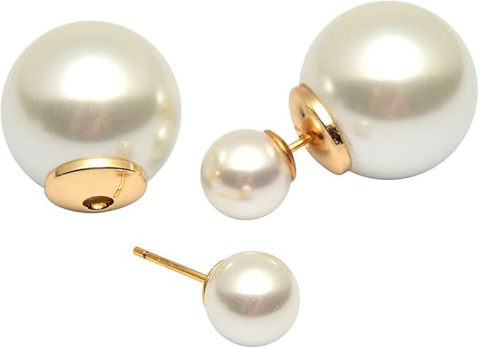 Huge Tomato Elegant Double Sided Pearl Earrings Colorful Pearl Stud with Double Pearl 14k Gold Pl... | Amazon (US)
