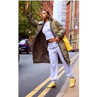 Khaki Hooded Maxi Puffer Coat | PrettyLittleThing US