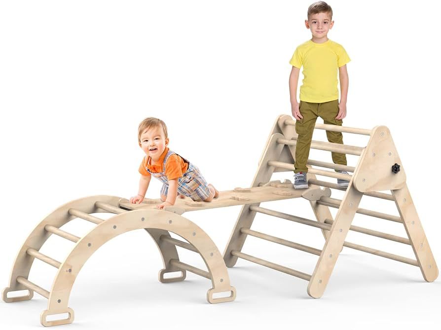 Foldable Climbing Triangle Ladder Toys with Ramp for Sliding or Climbing, Set of 3 Wooden Safety ... | Amazon (US)