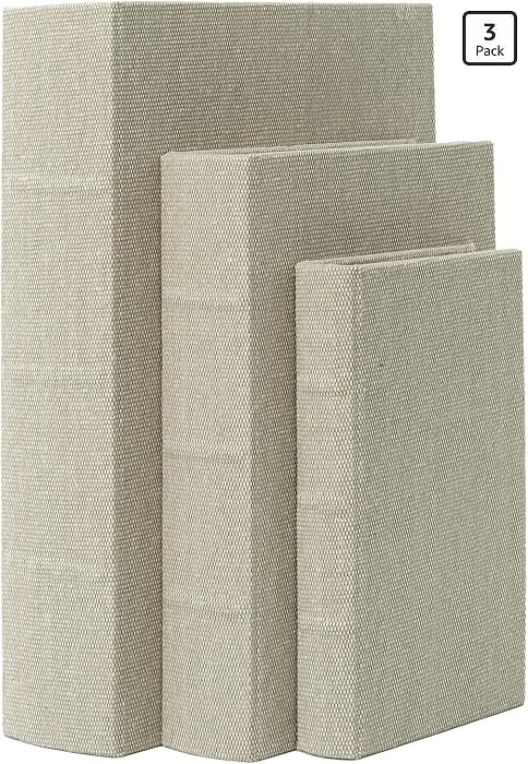 Decorative Book Boxes Set of 3 \u2013 Modern Faux Linen & Wood Hidden Storage for Coffee Table \u... | Amazon (US)