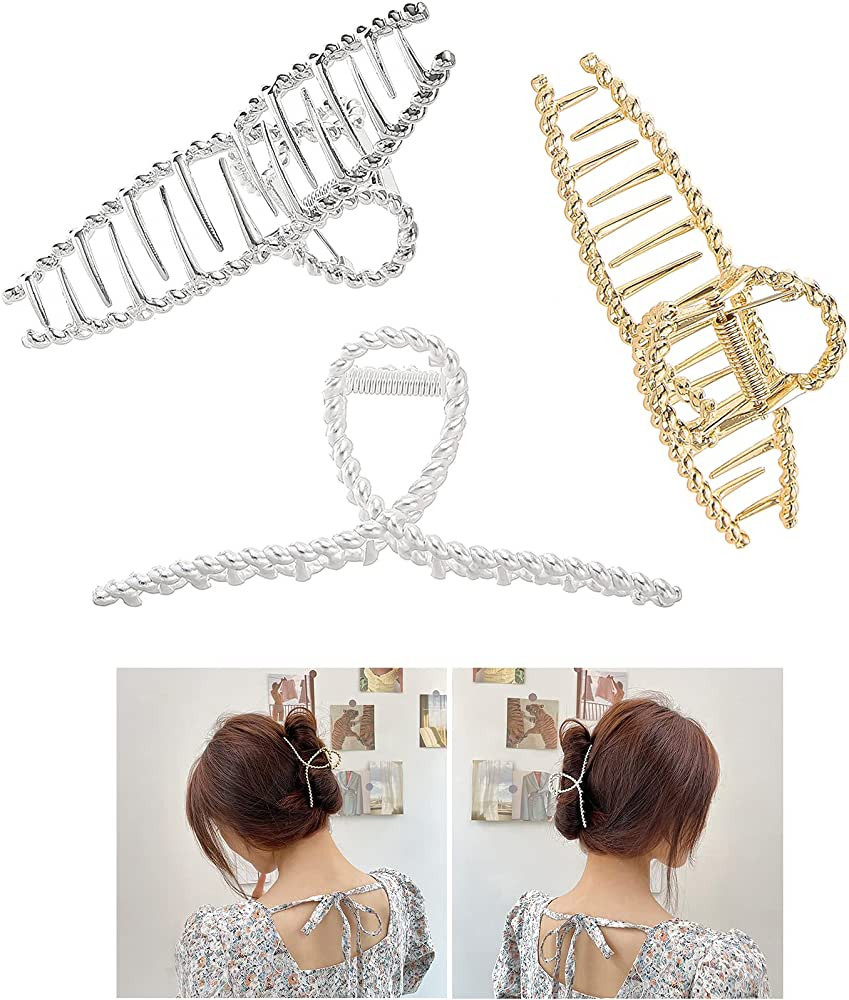 KISSKIKO 3 Pack Large Metal Hair Claw for Women 4.5 Inch Nonslip Hair Clips | Suitable for Thick ... | Amazon (US)