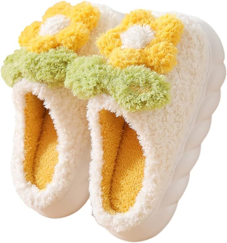 WYIKE Women's Slippers Adult Warm Plush Slippers Flowers Slippers Indoor Non-slip Home Thick Bott... | Amazon (US)