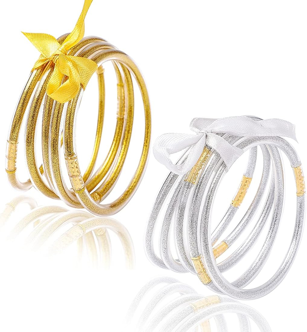 FUTTMI Glitter Jelly Bangle Bracelet Set- Sparkling Lightweight Silicone Bracelets for Women Wate... | Amazon (US)