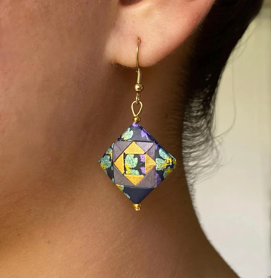 Origami Square Earrings, Athentic Japanese paper, Water resistant, 18K Gold, Paper jewelry | Etsy (US)