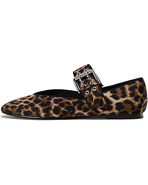 Elegant Leopard Ballet Flats for Women Buckle Strap Mary Jane Flats | Amazon (US)