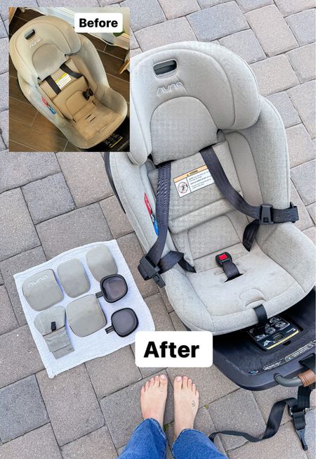Quick car seat clean on my Nuna Revv! I used force of nature cleaning spray, Mirco rags and this mini powerful vacuum I keep in the truck! 

I got my rag wet and sprayed on the rag and on certain heavier spots on the car seat everything lifted so nicely! I set out in sun to dry it all out! 