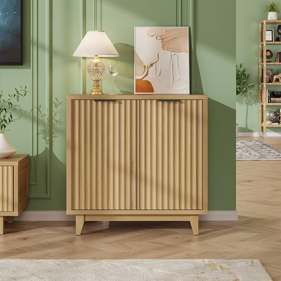 Fluted Cabinet with Storage, 2 Doors Sideboard Buffet, Mid Century Modern Accent Cabinet with Adj... | Amazon (US)