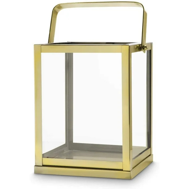 LampLust Gold Lantern Candle Holder Centerpiece - 11" Tall, Glass Paneled, Geometric Square Shape... | Walmart (US)