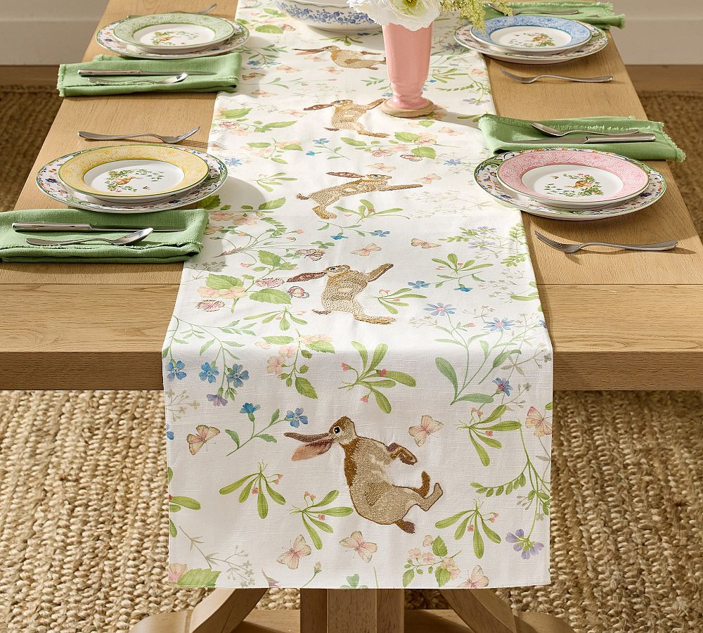 Bunny Embroidered Cotton Table Runner | Pottery Barn (US)