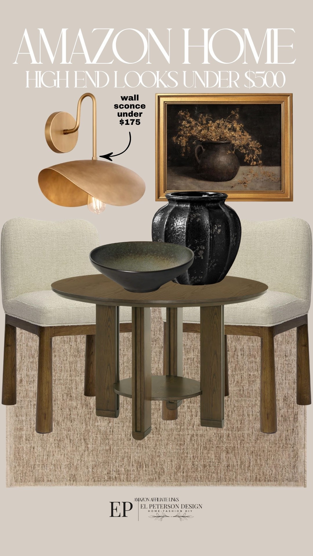 Amazon
Wall sconce
Vase
Bowl
Artwork
Dining Table
Dining chairs

#LTKHome