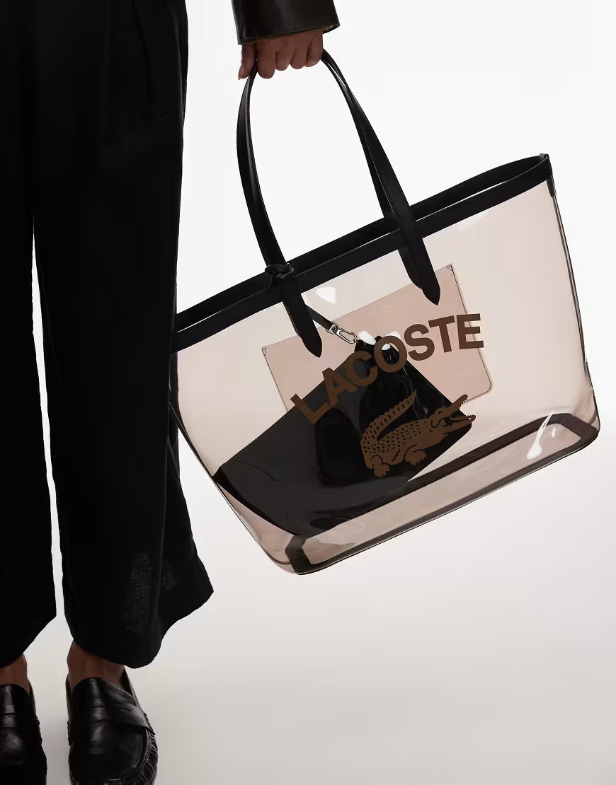Lacoste large mesh shopper bag and pouch in transparent black | ASOS (Global)