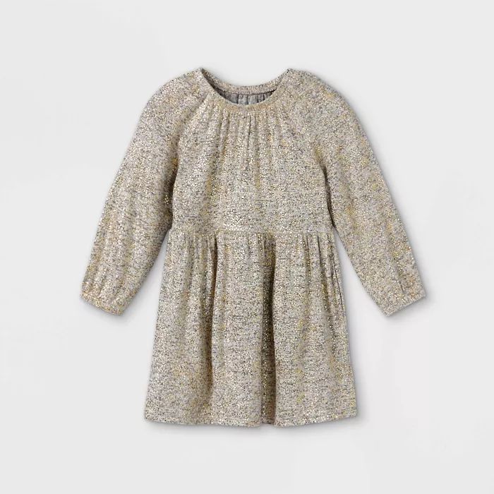 Toddler Girls' Cozy Sparkle Long Sleeve Dress - Cat & Jack™ Gray | Target