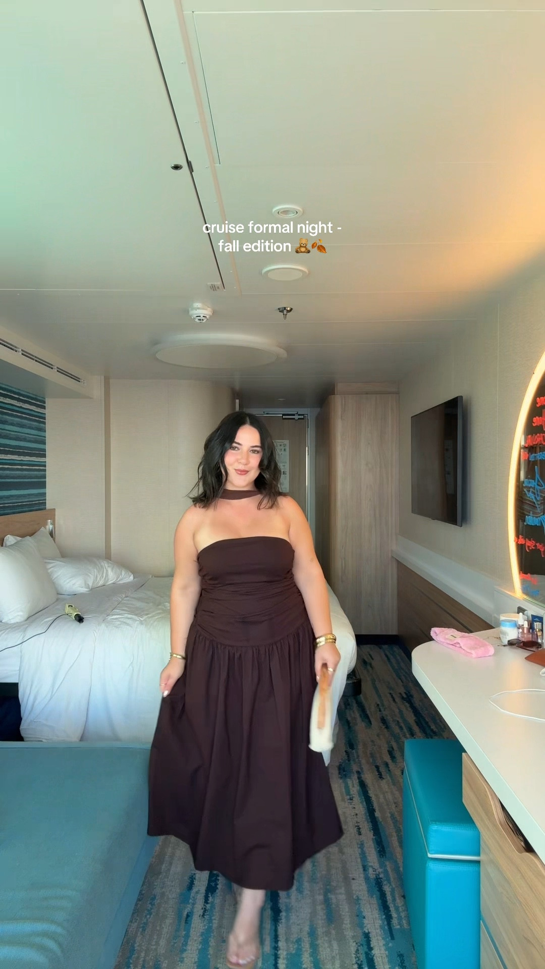 cruise formal night dress 🤎🍂 wearing a size 8! did get it hemmed so if you're petite like me (4'11) this will be long on you! // fall dresses, brown dress, fall outfit ideas, cruise fashion 

#LTKMidsize #LTKTravel #LTKFindsUnder100