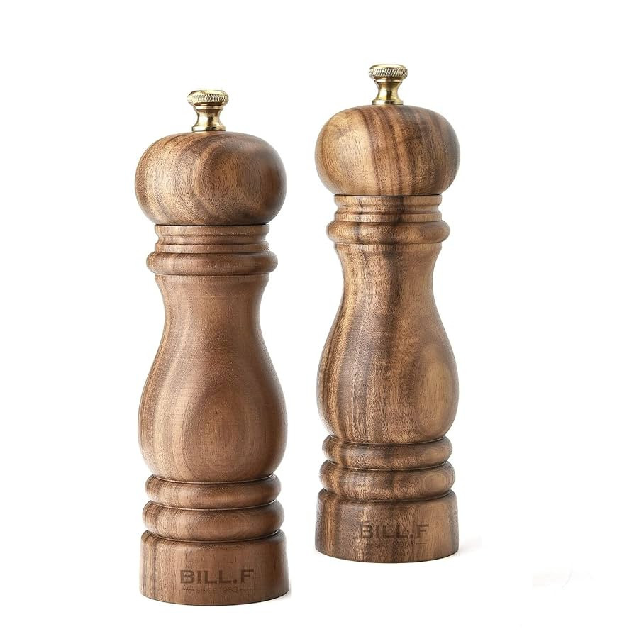 BILL.F Pepper Mill and Salt Mill Grinder 7 Inch Wooden Salt and Pepper Shakers Set of 2 With Adju... | Amazon (US)
