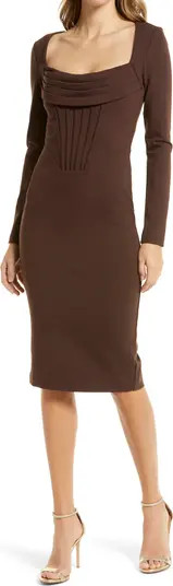 Lavish Alice Cowl Neck Corset Long Sleeve Ponte Midi Dress | Nordstrom | Nordstrom