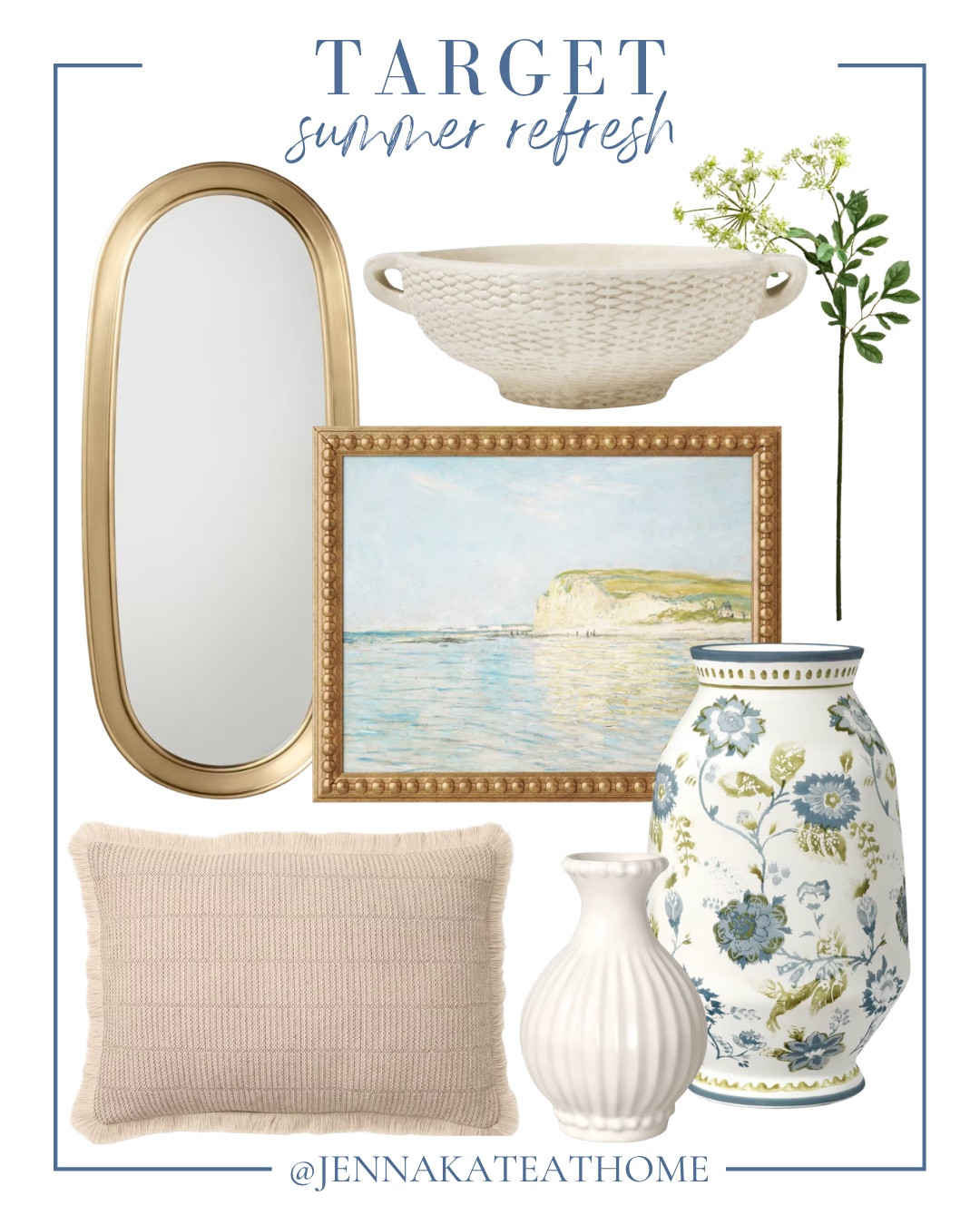 Target summer refresh finds include bed vase, vase, wall art, lumbar pillow, mirror, decorative bowl, and floral stem.

Looks for less, home decor, summer home, neutral home, coastal home

#LTKHome #LTKSaleAlert #LTKvlog