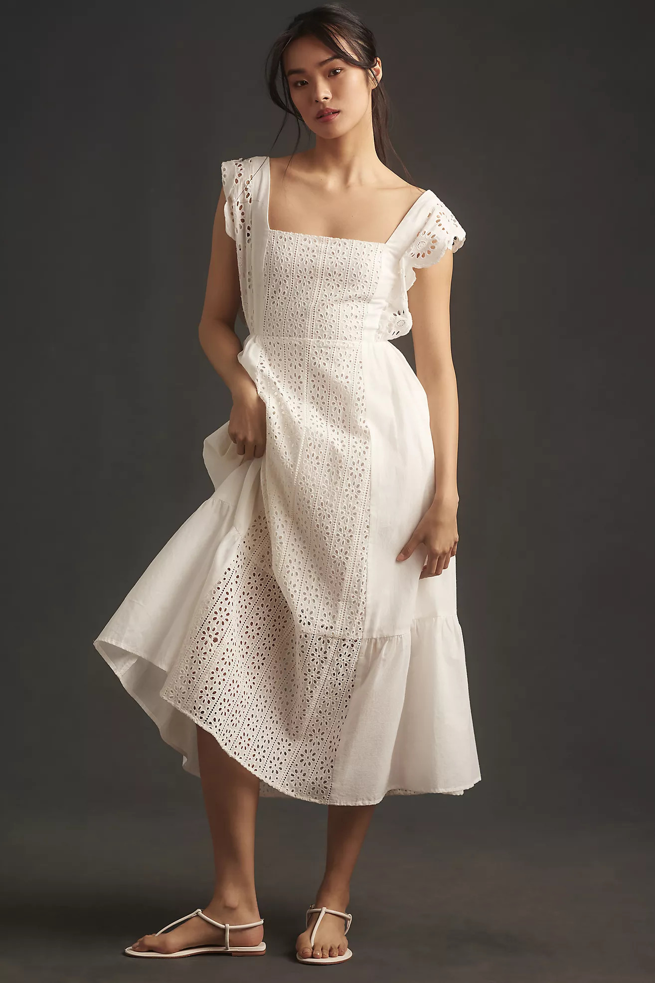 English Factory Sleeveless Square-Neck Eyelet Midi Dress | Anthropologie (US)