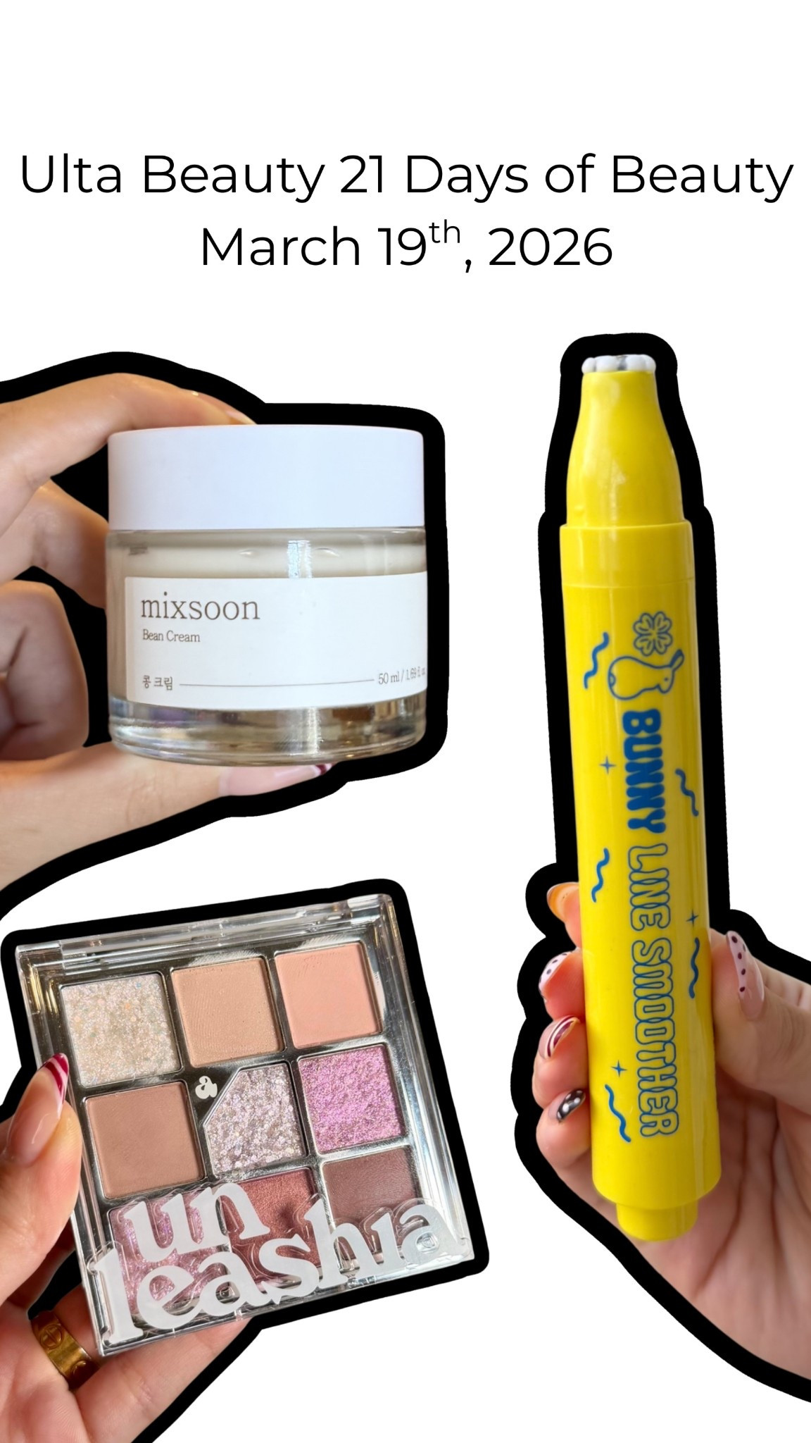 #ad Today only 3/19/26 at @ulta Ulta Beauty!

50% OFF Beauty Steals:
🧡Bumble and bumble Select Hair Care
🧡Chasin’ Rabbits Bunny Line Smoother Eye Cream
🧡Gucci Bloom Eau de Parfum
🧡Mixsoon Bean Cream Moisturizer
Murad AHA/BHA Exfoliating Cleanser
🧡NEOM Wellbeing Perfect Night’s Sleep Body Butter
🧡Nioxin Select Hair Care
🧡Nodpod Weighted Blanket For Your Eyes
🧡Persona 24 HR Waterproof Eyeliner
🧡Stila Liqua-Play Eyeshadow
🧡TIRTIR Glide & Hide Blurring Concealer
🧡Unleashia Glitterpedia Eye Palette

Diamond and Platinum members enjoy FREE SHIPPING when any 21 Days of Beauty 2026 Beauty Steal item is added to cart. FREE SHIPPING applies on orders $35+ for everyone else or you can BOPIS, buy online pick up in store if available in your area!

#ulta #ultabeauty