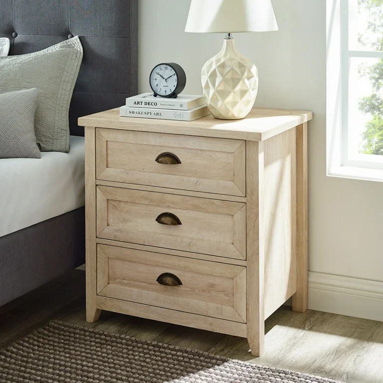 Walker Edison Farmhouse 3 Drawer Nightstand, White Oak | Walmart (US)