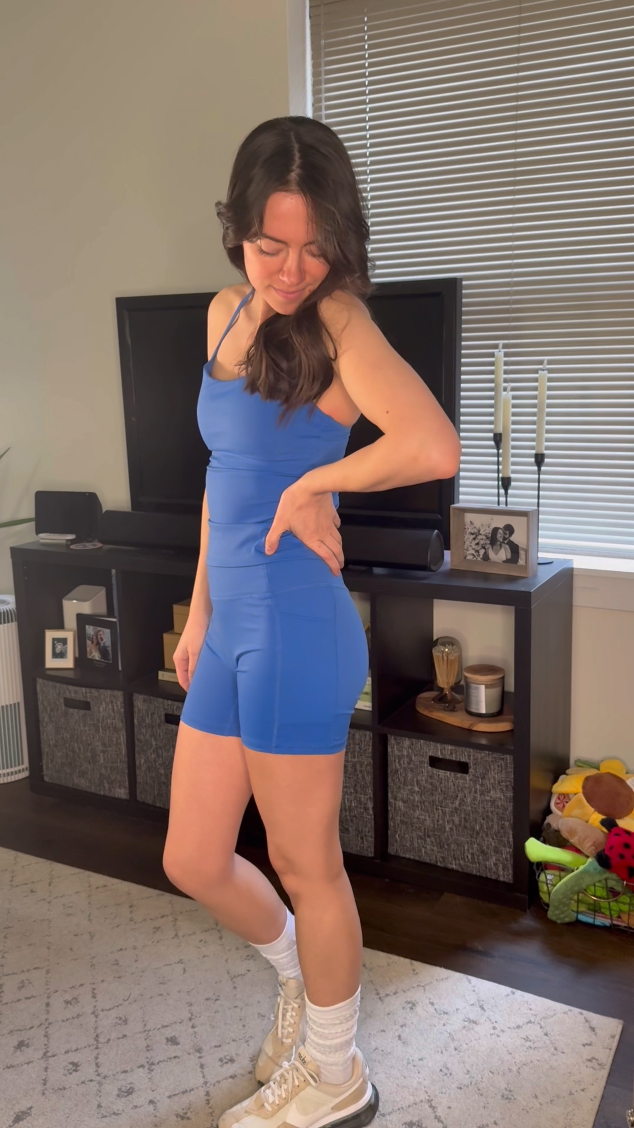 Do you love the sleek look of a one-piece workout outfit but hate the hassle? This two-piece set gives you the same put-together vibe with way more convenience! 🙌 Available in 5 colors—I’m rocking the blue here. Just add a jacket, and you’re gym-ready in style! 💙

✨ Why You’ll Love It:
	•	Stylish & Unique: Strappy sports bra with a criss-cross open back and flattering V-seam shorts make this set stand out.
	•	Curves Enhanced: Hidden scrunch butt design + high-waisted shorts with tummy control give you a sculpted silhouette. Bonus: pockets for all your essentials!
	•	Supportive & Comfy: Padded longline sports bra with a scoop neck keeps you stylish and focused during workouts.
	•	Squat-Proof Confidence: Ultra-soft, 4-way stretch fabric stays in place and keeps everything covered, no matter the move.

Would you wear this set to the gym? Let me know! 💪✨

#LTKWatchNow #LTKFindsUnder50 #LTKFitness