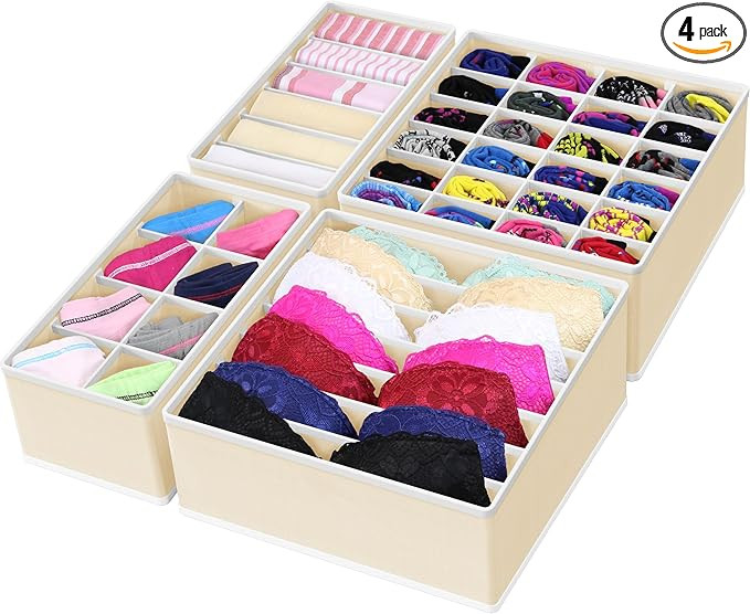 Simple Houseware 4-Pack Drawer Organizer Set - Closet Dividers for Underwear, Socks, Bras, Scarve... | Amazon (US)