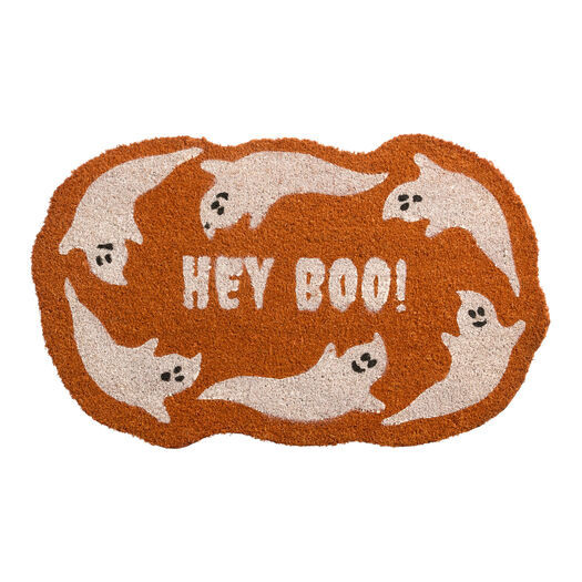 Orange and White Hey Boo Ghost Halloween Coir Doormat by World Market | World Market