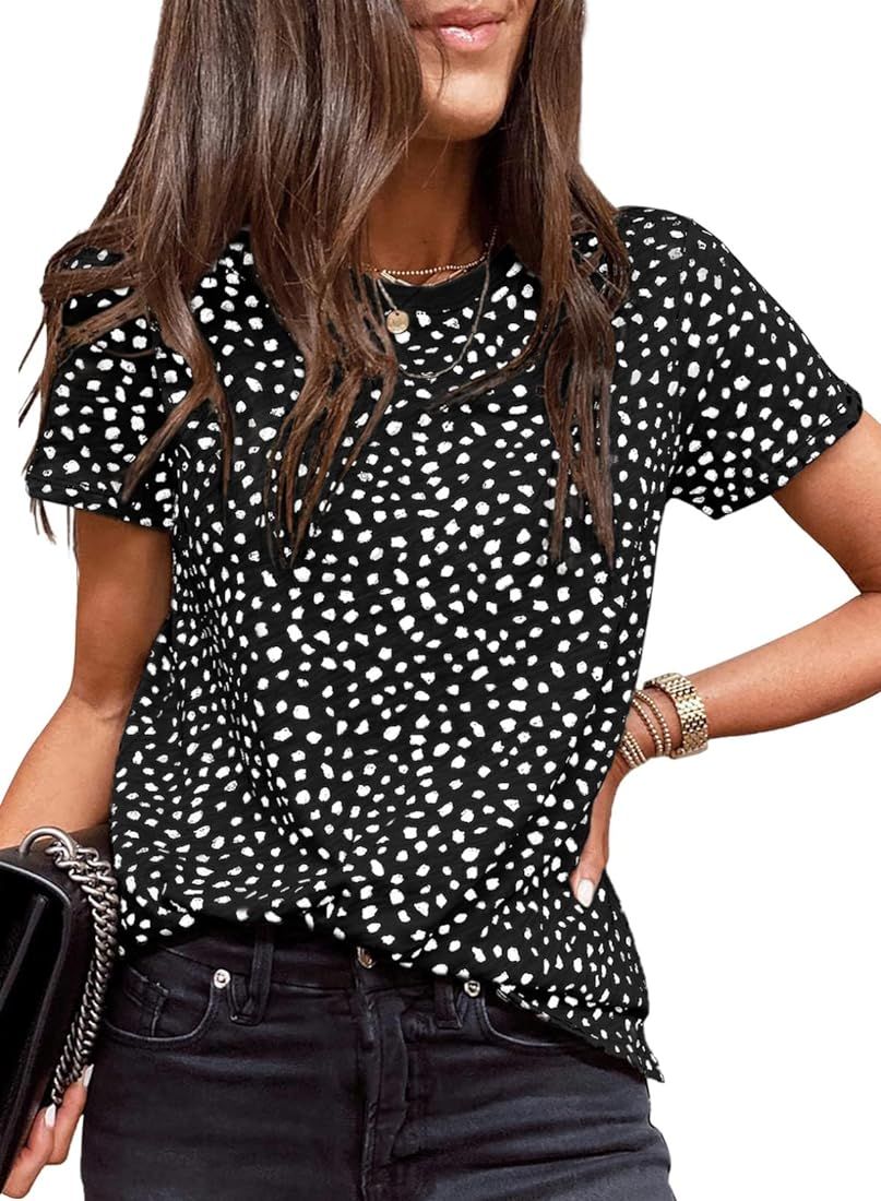 EVALESS Womens Casual Polka Dot Tops Crewneck Short Sleeve T Shirts Fashion 2023 Spring Summer Loose | Amazon (US)