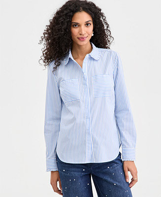 Women's Ruffle Trim Button-Down Shirt, Macy's Exclusive | Macy's