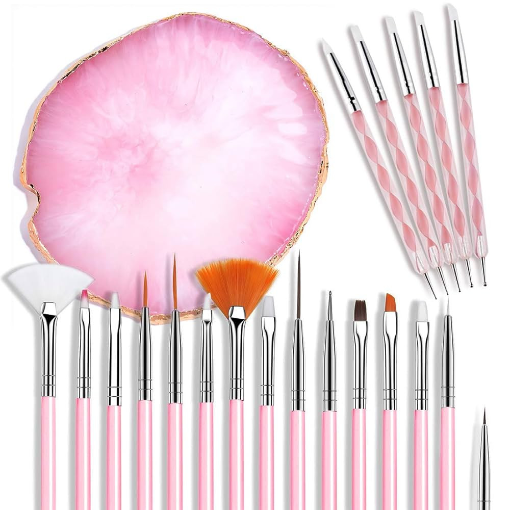 21 Pcs Nail Art Brushes Nail Art Tool Set Resin Palette Nail Art Painting Mixed Color 2 Way Acryl... | Amazon (US)