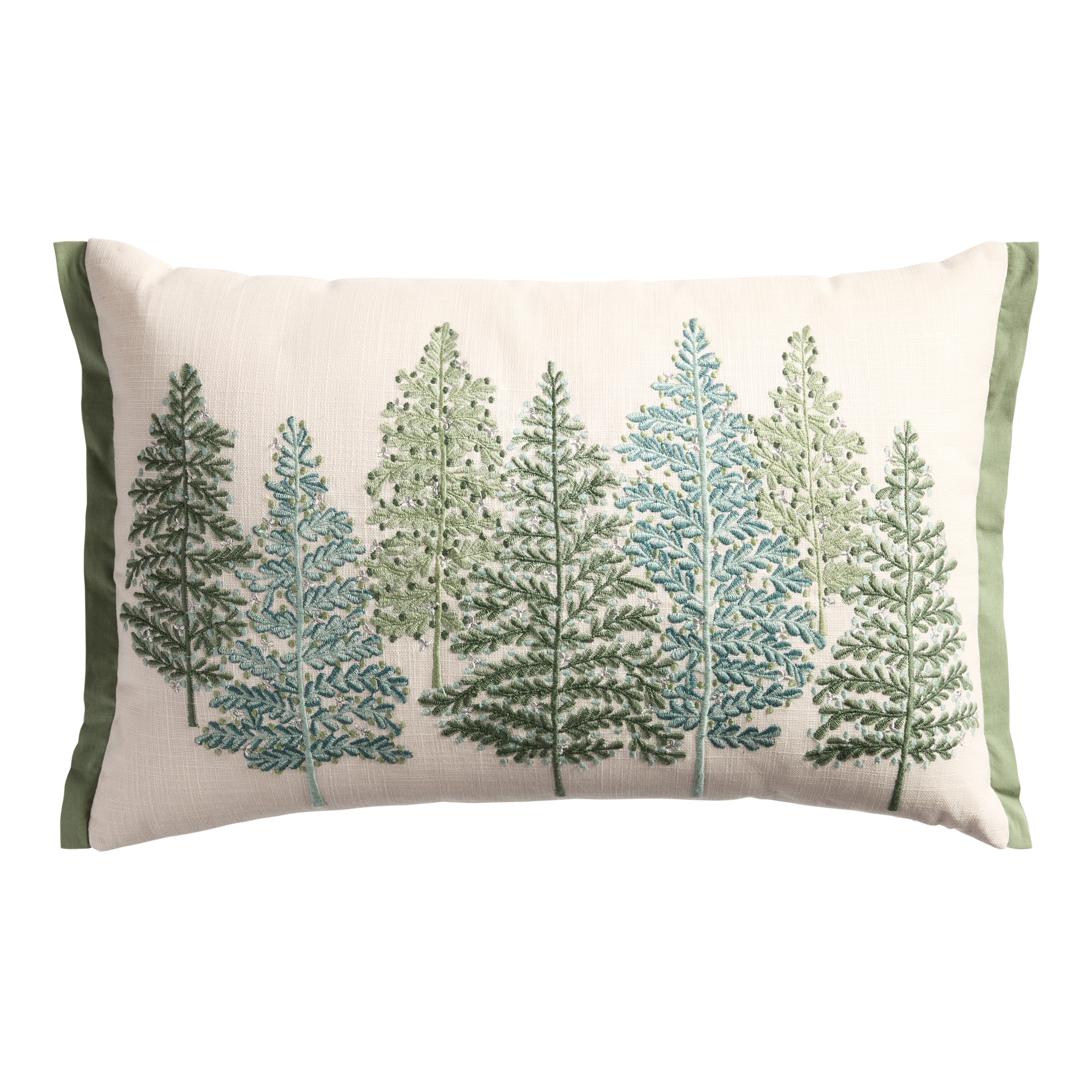 Spruce Green Winter Trees Beaded Lumbar Pillow | World Market