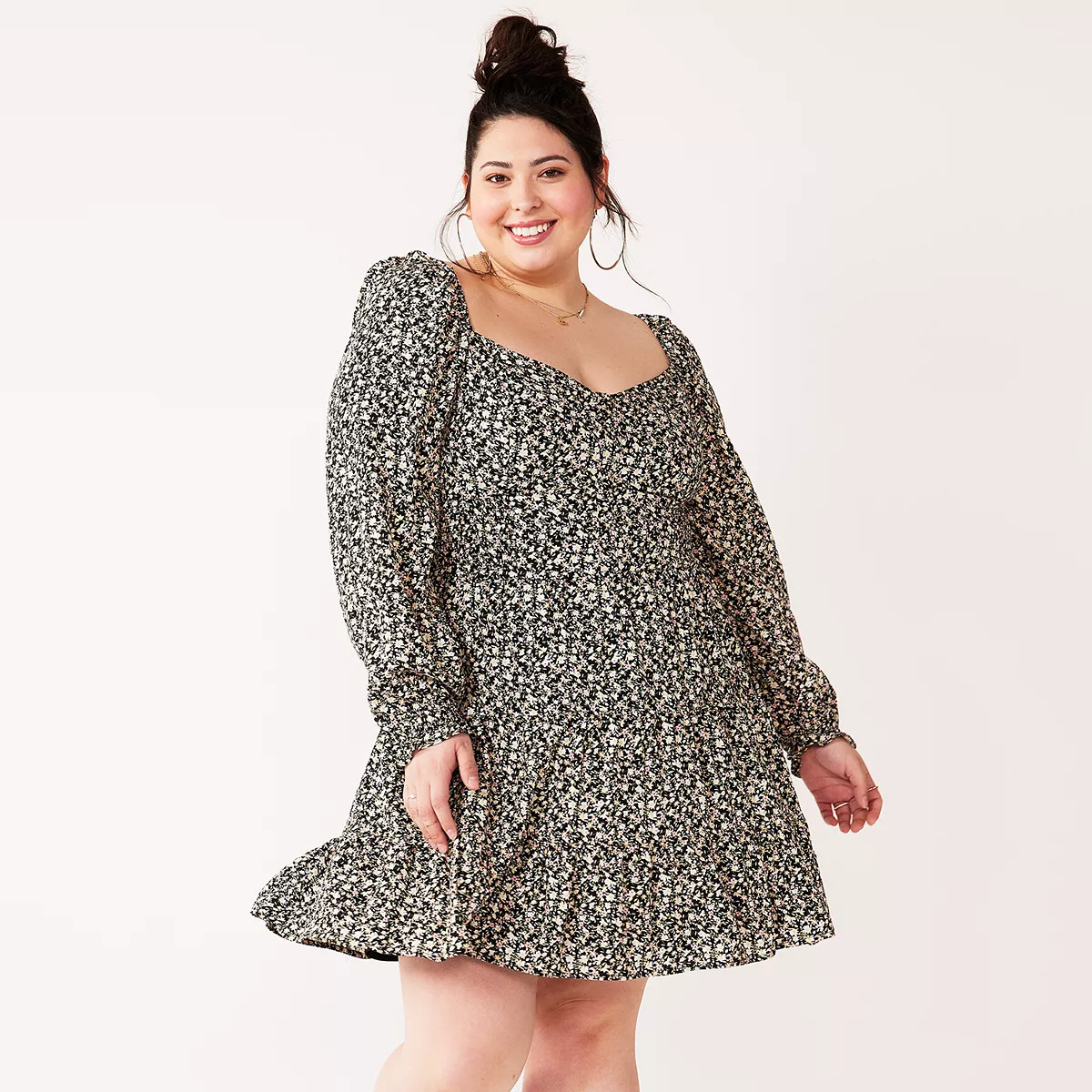 Juniors' Plus Size SO® Long Sleeve Tiered Smocked Dress | Kohl's