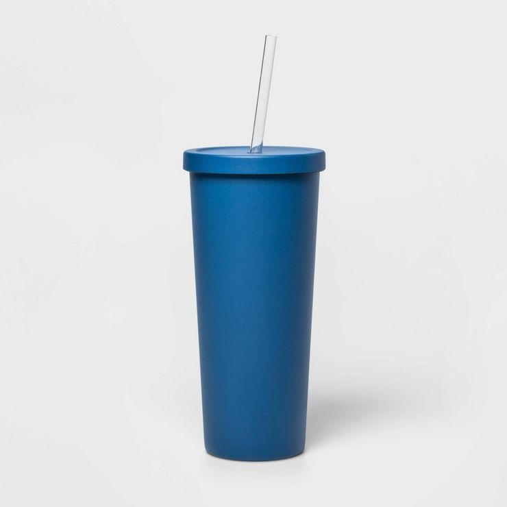 20oz Stainless Steel Tumbler with Straw Dark Blue - Sun Squad™ | Target