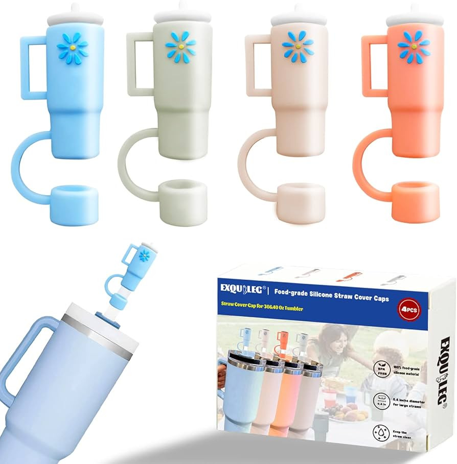 EXQUILEG Straw Covers Cap for Stanley Cup, 4Pcs Silicone Straw Toppers Compatible with Stanley 30... | Amazon (US)