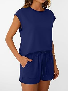 LILLUSORY Womens Crew Neck Cap Sleeve Drawstring Two Piece Summer short Sets Sweatsuit with Pocke... | Amazon (US)