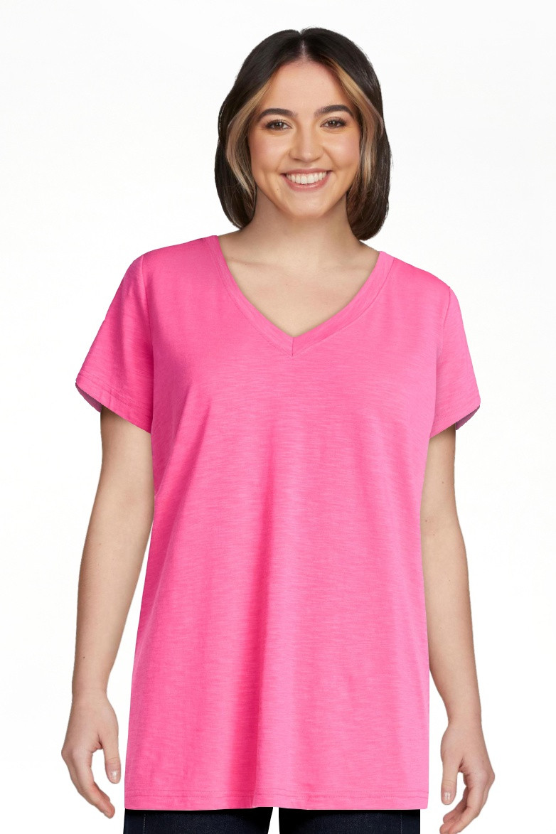 Time and Tru Women's Slub V Neck Tee with Short Sleeves, Sizes XS-XXXL | Walmart (US)