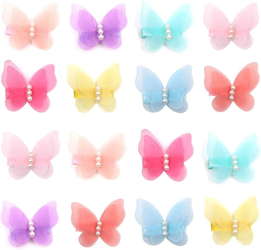 16 Packs Baby Girl Hair Clips Chiffon Non-slip Butterfly Clips Barrettes for Girls Baby Kids Chil... | Amazon (US)